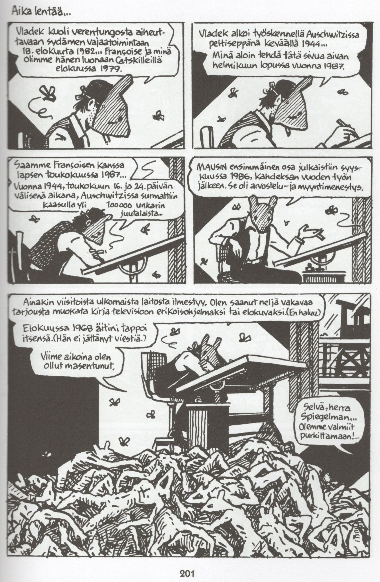 Sivu 201 Art Spiegelmanin sarjakuvateoksesta Maus.